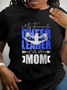 100% Cotton Unisex My Favorite Cheerleader Calls Me Mom Cheer Mom Mothers Day T-Shirt Vingate Printed Casual Round Neck T shirt