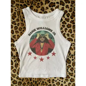 Women’s Hank Williams Jr. Vintage Style Crop Tank Top – Retro Country Music Graphic Crop Tee, Trendy Western Summer Outfit