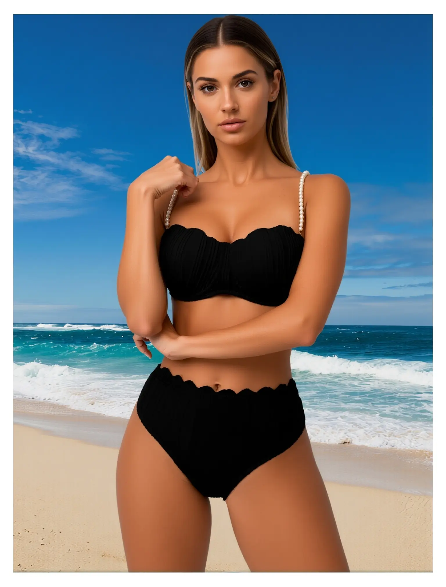 Pearl Bikini Set for Women - Sexy Two Piece Swimsuit Bathing Suit; Shell Pattern Beachwear;  Spring & Vacation Swimsuit; Padded Push Up Bikini