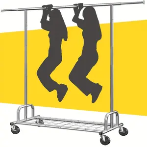 Heavy Duty Hanger Clothes Rack Load-Bearing 485 Lbs Rolling Hanger for Hanging Clothes, Commercial Clothes Rack Heavy Duty Hanger Foldable Portable Hanger with Wheels Laundry Room Storage