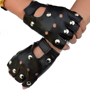 Black Gothic Fingerless Gloves - Retro Steampunk Punk Biker PU Leather Gloves for Men & Women