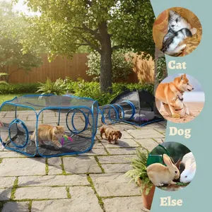 Outdoor Cat Enclosures for Cats Indoor, Patio Portable Outside Mesh Cat Tent, Tunnel, Playhouse with Free Carry Bag & Metal Rod for Multiple Cats and Small Animals