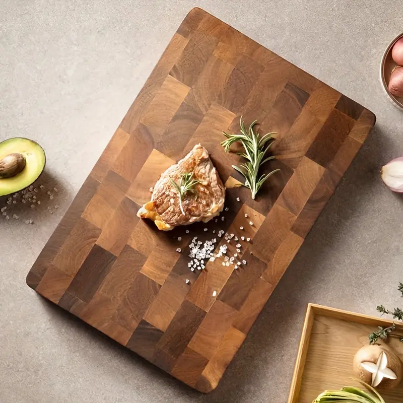 1pc Acacia Wood Cutting Board, Solid Wood Chopping Block, Household Kitchen Cutting Board, Rectangular Baking Board, High-End, Thick, Durable Small Chopping Board, Bread Board