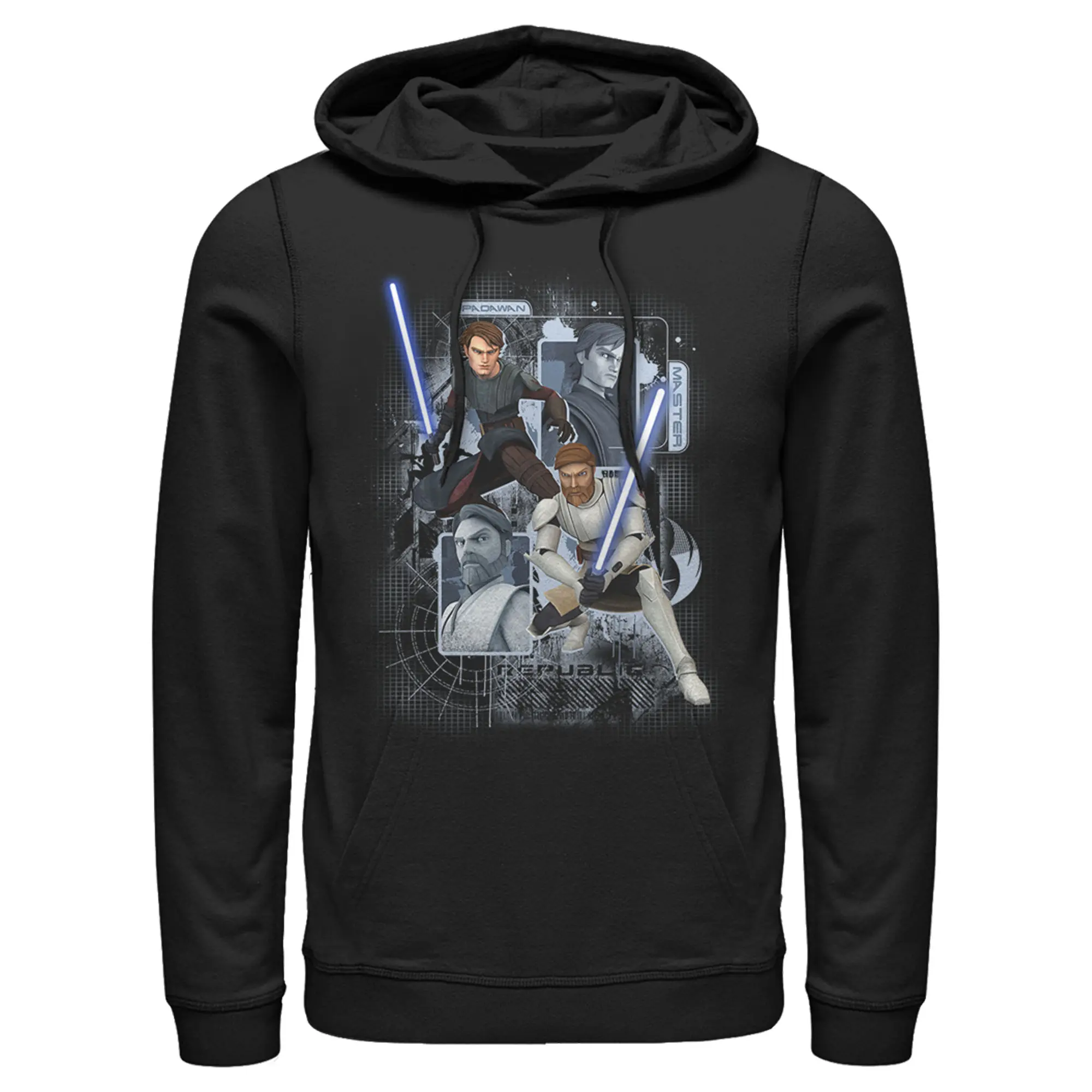 Men's Star Wars: The Clone Wars Characters Padawan Master Graphic Hooded Neck Longsleeve Pull-Over Hoodie - Soft Cotton, Stylish Menswear, Hang Dry