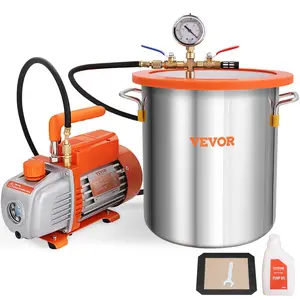 Father's Day Gift VEVOR 5 Gallon Vacuum Chamber and 3.5 CFM Pump Kit, Tempered Glass Lid Vacuum Degassing Chamber Kit, Single Stage Vacuum Pump with 250 ml Oil Bottle, for Stabilizing Wood, Degassing Silicones, Epoxies