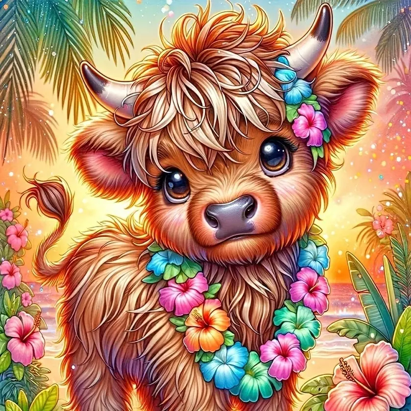 Highland Cow Pattern DIY Diamond Arts Colorful Painting Kit without Frame, 5D Diamond Decor Painting by Numbers Kit, DIY Wall Art Decor, Diamond Painting Kits, DIY Craft Supplies