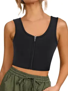 Women's Solid Zipper Crop  Lingerie Tank Top, Solid Brami Tank, Casual Comfortable Breathable Lingerie for Daily Wear, Ladies Lingerie for All Seasons