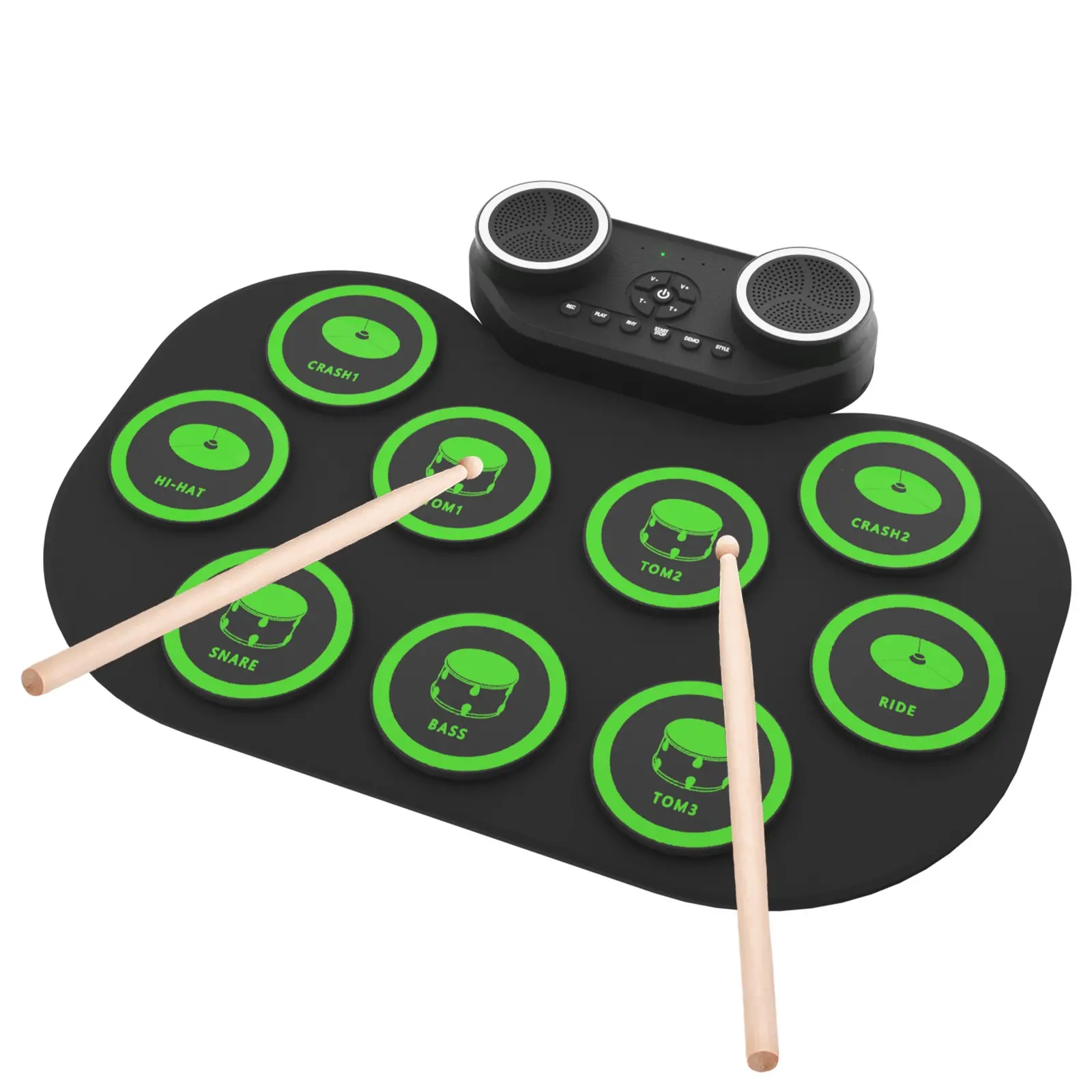Electronic Drum Set, 9 Drum Practice Pad with Headphone Jack, Roll-up Drum Pad Machine Built in Speaker Drum Pedals Drum Sticks, Drum Pad and Sticks 10 Hours Playtime