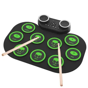 Electronic Drum Set, 9 Drum Practice Pad with Headphone Jack, Roll-up Drum Pad Machine Built in Speaker Drum Pedals Drum Sticks 10 Hours Playtime