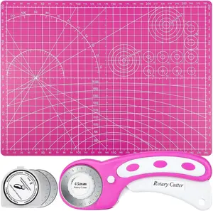 Rotary Cutter and Mat Set, Self Healing Sewing Mats Shirt Cutter 45mm Fabric Cutter Wheel with 2 Blades Rotary Cutting Mat for Crafts Fabric Quilting Hobby (9" x 12" (A4)
