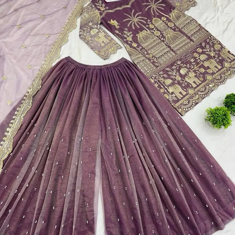 Women tissue sharara suit Indian party Eid collection wedding casual set