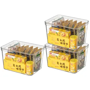 360 Stand Rectangular Stackable Storage Bins - Set of 3 Large Lidded Durable Containers for Kitchen Pantry & Fridge Snack/Produce Supplies, Ideal for Home Use