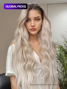Topshe 13*6 Large Lace Front Wig in Platinum Color, Glueless Frontal Wig, Loose Wave Glueless, Long Wavy Hair with Natural Parting, Breathable and Lightweight Design for All Seasons