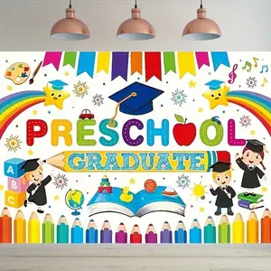 party banner 1pc, Preschool Graduate Celebration Background Decoration Background Photo Props, Polyester Banner Decor, Polyester Backdrop, Home Decor, Room Decor, Wall Decor, Party Background Decor, Party Decor/ supplies/ gifts Decorative Background