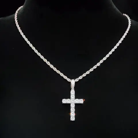【Black Friday】Cubic Zirconia Cross Pendant Necklace with Twisted Chain for Men and Women, 1-Piece Iced-Out Hip-Hop Jewelry for Parties and Daily Wear, Bling Pendant, Birthday Gift