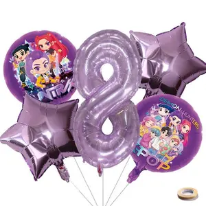 Anime & Cartoon Girl Theme Party Decorations: Purple Number Balloons, Foil Balloons, and Party Supplies Set ,