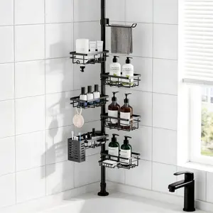 6 Tier Rustproof Corner Shower Caddy Tension Pole No Drill Freestanding Bathroom Corner Storage Shelf Bathtub Shower Organizer Rack