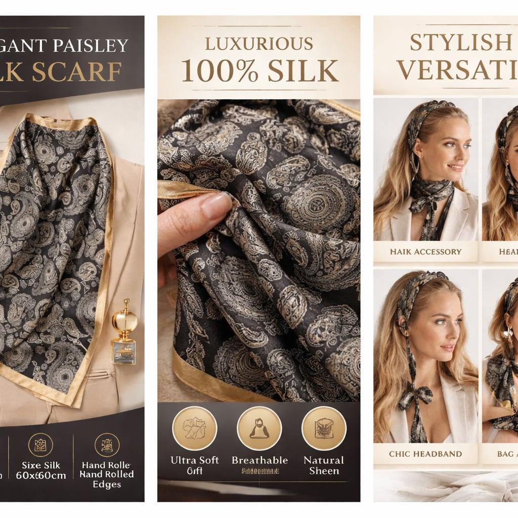 100% Mulberry Silk [Black Gold Apricot Blossom 65 True Silk Square Scarf] High-End Satin Silk Scarf Look Rich Blue Paisley Scarf  dragon scarf