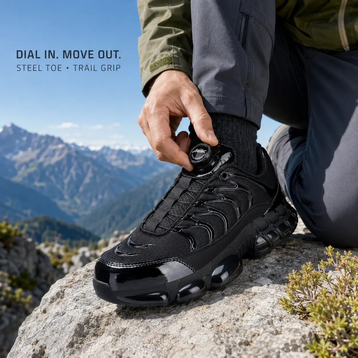 2026 Unisex Steel Toe Hiking Shoes with Quick-Dial Closure, Puncture-Resistant Outdoor Sneakers with Slip-Resistant Sole for Trail Walking, Work and Daily Wear