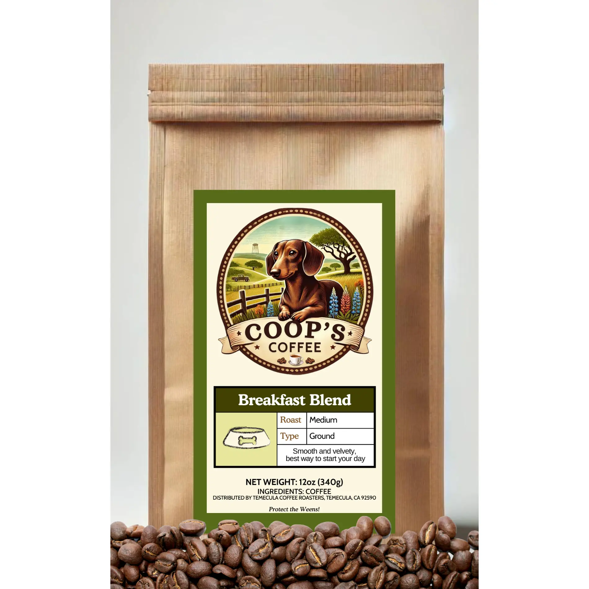 Coop's Coffee Breakfast Blend - Smooth Balanced Medium Roast Ground Coffee from South American Beans 12oz Bag