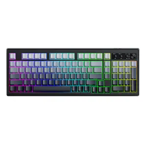 FREEWOLF K100 Wireless Gaming Membrane Keyboard,99 Keys Layout with Number Pad,RGB Backlighting,Rechargeable 4000 mAh Long Bettery,Bluetooth/2.4Ghz/USB-C Wired Connection,Media Knob Computer Keyboard for PC/Mac Tri-Mode Gamer
