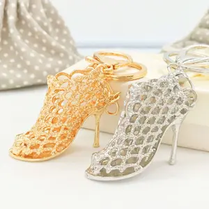 Exquisite High Heel Shoes Keychain Glisten Rhinestone Metal Car Key Rings Women Girl Handbag Charms