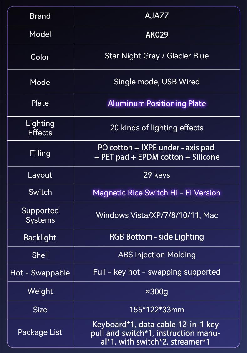 AJAZZ AK029 Single-Handed Wired Magnetic Gaming Keyboard 8K Hz, RGB, 0.01mm RT Precision，29 Keys, For FPS Gaming Colorful RGB  Backlight Web Driver Support Gaming Keyboard