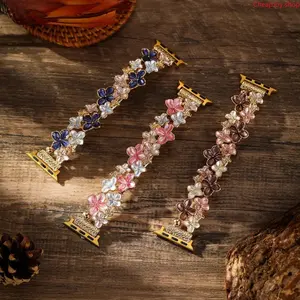 Flower Charm Metal Watch Band, Elegant floral jewelry strap for women, compatible with Apple Watch Series 11/10/9/SE/Ultra 3, fits 40/41/42/44/45/46/49mm, stylish decorative bracelet for daily wear and special occasions