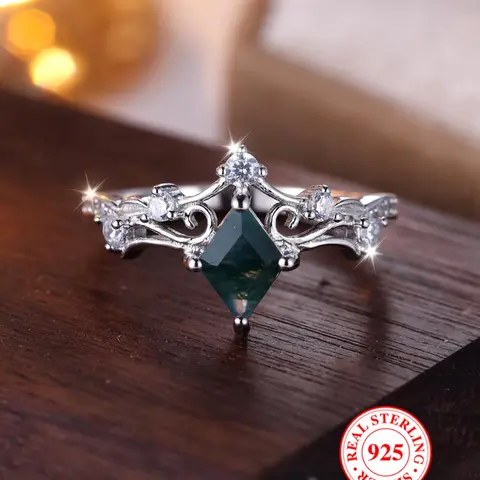 925 Sterling Silver Vintage Artificial Gemstone Decorated Ring, Vintage Inspired Ring, Fashion Jewelry for Party Decor, Trendy All-match & Exquisite Jewelry for Birthday Gift with Box, Elegant Everyday Ring