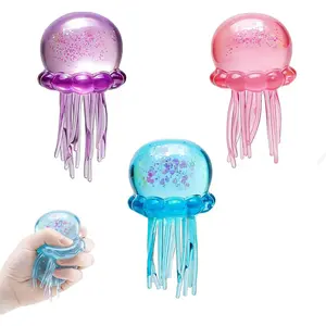 Soft Gel Filled Sensory Squeeze Toy Stretchy Elastic Squishy Stress Relief Ball Calming Anxiety Reducing Hand Fidget Cute Relaxing Jelly Texture Fun Portable Handheld Squeeze Toy Gift for All Ages