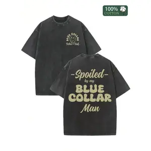 Summer T-Shirt, 230G Double-Sided Washed T-Shirt, "Spoiled By My Blue Collar Man", Patterned Printed T-Shirt, Wax Printed Cotton Thickness, Perfect For Outdoor Activities And Gift Giving