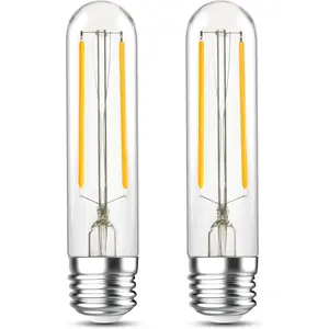 Dimmable Tubular Light Bulbs 40Watt,4W E26 T10 LED Type T Bulbs,2700K Warm White Long Edison Light Bulbs for Chandelier Light or Industrial Wall Sconces,400Lumens,4.96 inches,2Pcs