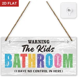 Kids Bathroom Wooden Sign Decor Set, Colorful Kids Bathroom Sign - I Have No Control In Here, Perfect for Family Room Door, Door Hanging Sign, Nursery Accessories, Kid's Favorite Gifts 11.8x5.9 In