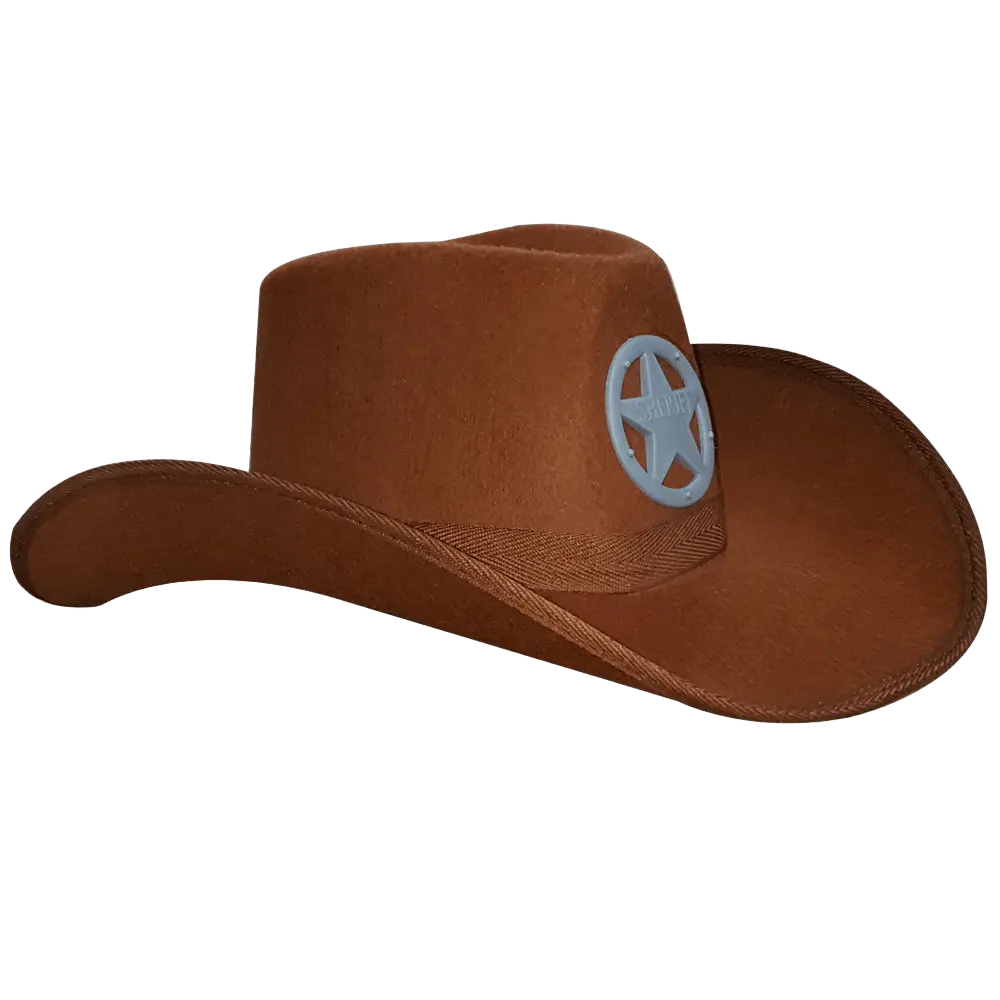 Brown Cowboy Hat with Sheriff Star |  Velvet Sheriff Hat Gray Plastic Star for Boys & Girls - Western Dress Up Costume Accessory for Halloween, Theme Party & Role Play