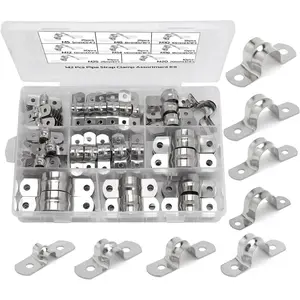 142 count 304 Stainless Steel Rigid Pipe Strap Two Hole  Strap u Bracket Pipe Clamps Heavy Duty Pipe Fasten Holder for Tube, Pipe or Wire Cord Installation (142, 8 SIZE)