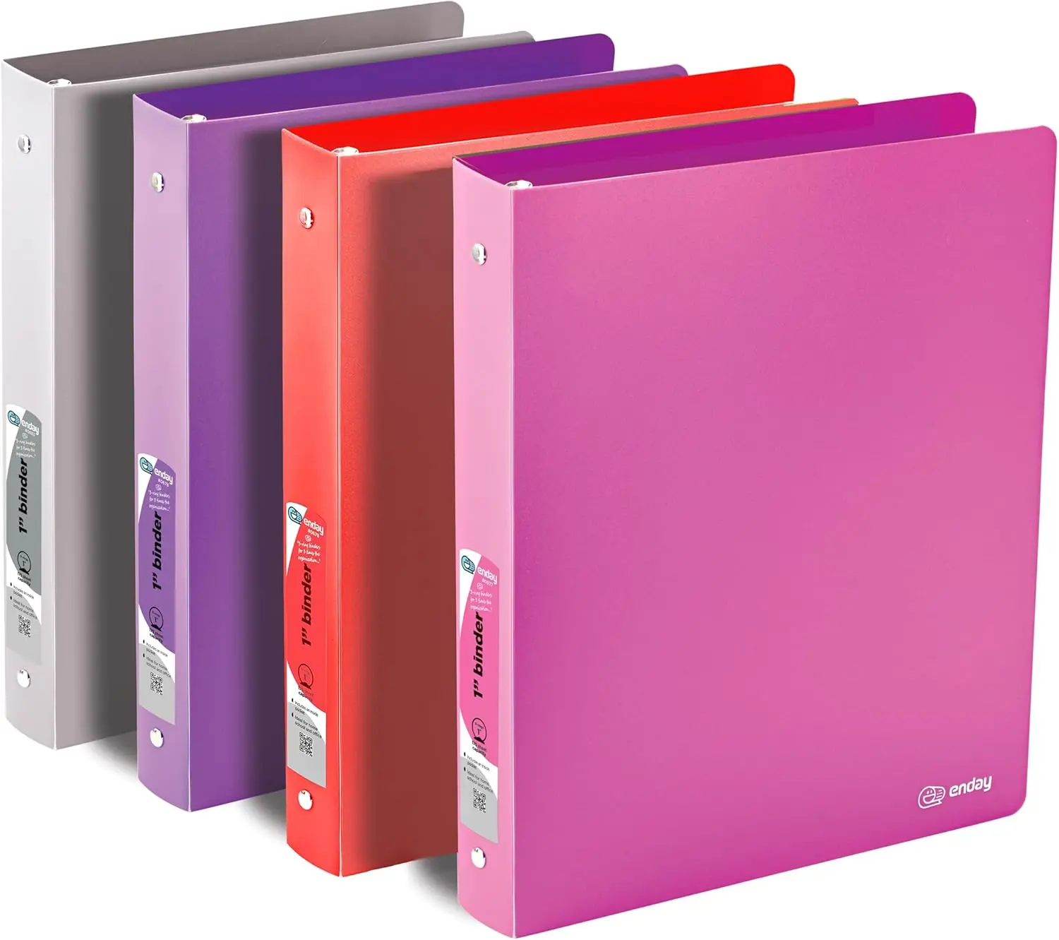 1 Inch Binders 3 Ring, 1 Soft Plastic Flexible Cover Round Ring with a Pocket Binder, Holds 175 Sheets, Binders for Home and School Supplies in Purple, Red, Pink and Grey (Pack of 4) – By Enday