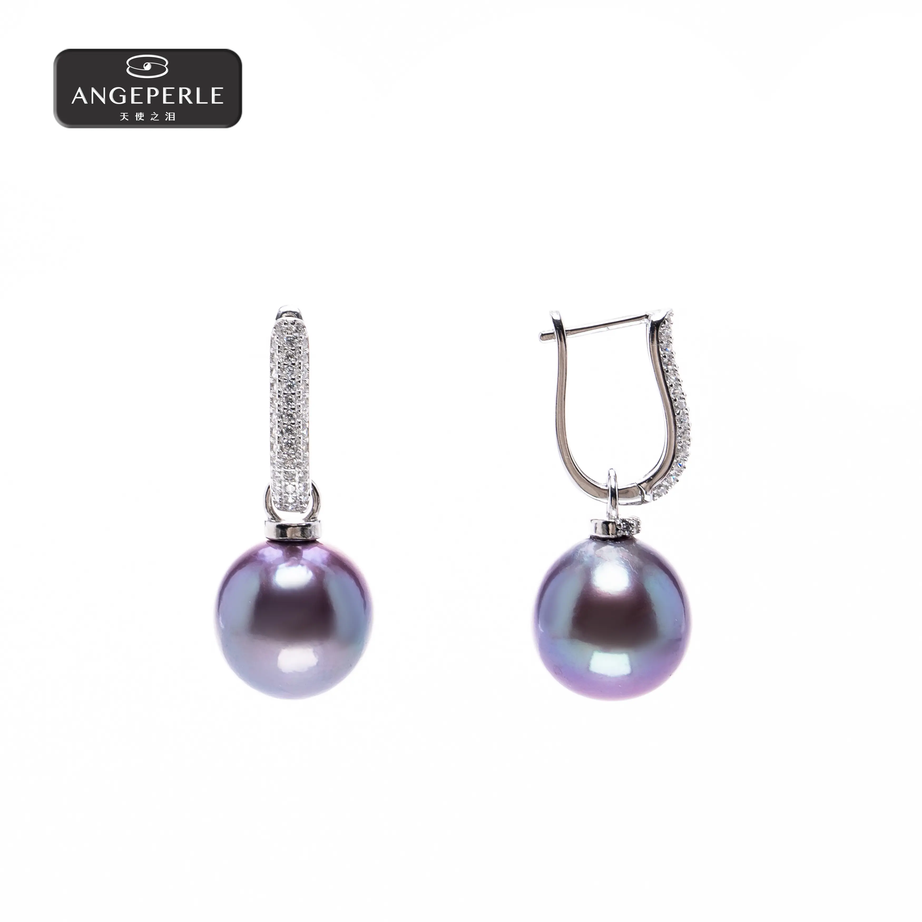ANGEPERLE S925 Silver Edison Purple Freshwater Pearl Huggie Earrings 13-14mm TSJ768
