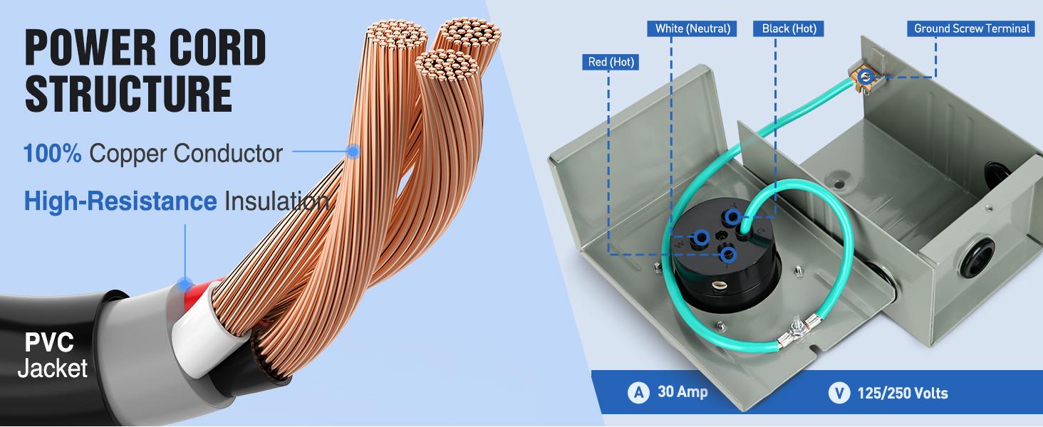 Nilight 30A 100FT Generator Extension Cord Power Inlet Box with Locking Connector 125/250V 7500W 10 Gauge STW ETL Listed 4 Prong L14-30P L14-30R Cable for RV Outdoor Use