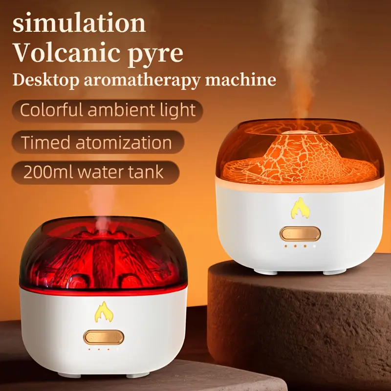 Volcano & Bonfire Desktop Aroma Diffuser Humidifier Colorful Ambient Light Timed Function 200ml Ideal For Home Bedroom Office Gifting
