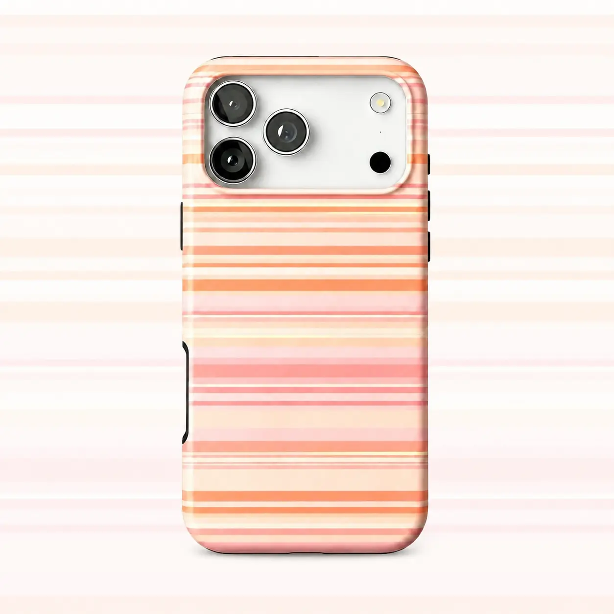 Retro Coral Orange Yellow Horizontal Stripe Pattern Phone Case | Warm sunset bands with retro rhythm in Coral Orange Yellow and Cream for iPhone 17 16 15 14 13 12 11 Pro Max Plus Air, Glossy 2-in-1 Shockproof Case, for a Nostalgic Everyday Look
