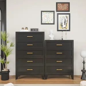 Aesthetic Modern Metal 5-Drawer Dresser - Waterproof Storage Cabinet with Rounded Corners, Slim Handles, Charging Lighted LED, Movable Deep Chest for Bedroom, Office (White)