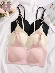 Women's V-Neck Seamless Sleep Bralette Set, Casual Comfortable No-Wire Design, Perfect for Daily Wear & Night Use, Stylish Women's Underwear