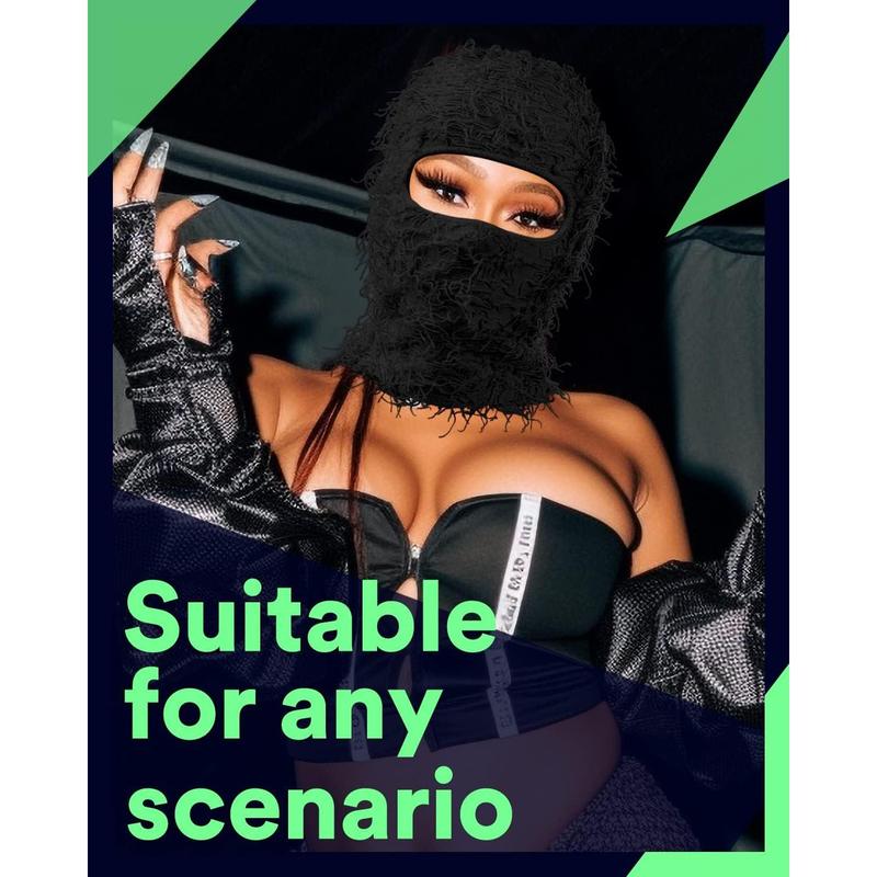 Distressed Full Face Balaclava Ski Mask - Warm, Windproof Knitted Shiesty Mask for Winter Adventures - Fuzzy Comfort for Outdoor Activities