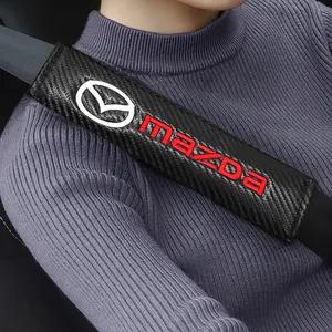 Leather Car Seat Belt Cover Soft Safety Strap Padding Embroidered Shoulder Pads Car Interior Accessory for Mazda 2 3 6 5 Demio CX3 CX4 CX5 CX-4 CX-5 CX7 CX30 MX3 MX5 MS Speed Axela Atenza