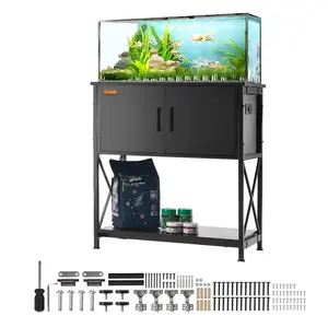Aquarium Stand for 29 Gallon Fish Tank, 28.7 x 16.5 x 30 in, Heavy Duty Steel and MDF Turtle Tank Stand with 242.5 lbs Load Capacity, Reptile Tank Stand, Storage Cabinet, Embedded Power Panel, Cable Management, Black