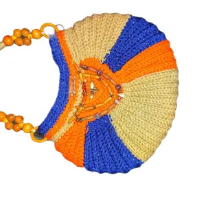 Crochet Orange Sparkle Blue Beige Oreo Round Bag with Lining Inside Medium Size Capacity Deep Inside Bag Lightweight Versatile Style