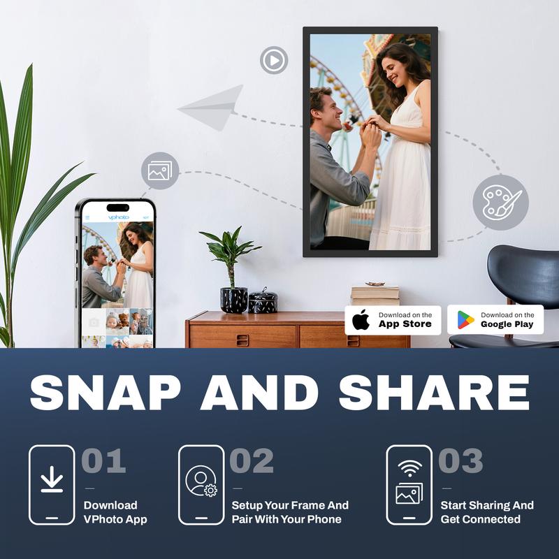 Arktronic Large Digital Picture Frame 27 inch 1920x1080 FHD IPS WiFi with Remote 64GB Storage Auto-Rotate Share via Apps Email USB Micro SD Black