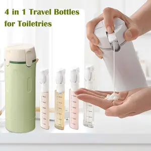 4-in-1 Travel Dispenser Bottle for Toiletries Portable Cosmetic Shampoo Storage Lotion Compact Plastic Container Easy Press Smooth Flow Leakproof and Reusable