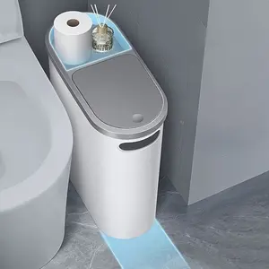 1 Bathroom Trash Can, Household Creative Slit Trash Can, Bathroom Push-type Trash Can with Lid, Simple Paper Basket, Large Capacity Trash Can, Household Waste Bin, Home Essential