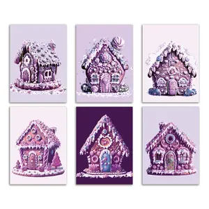 24 Gingerbread House Christmas Cards in 6 Vintage Designs + Envelopes
